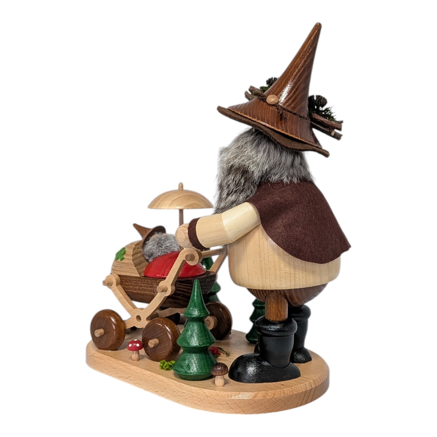 Räucherfigur Waldwichtel mit Kinderwagen
