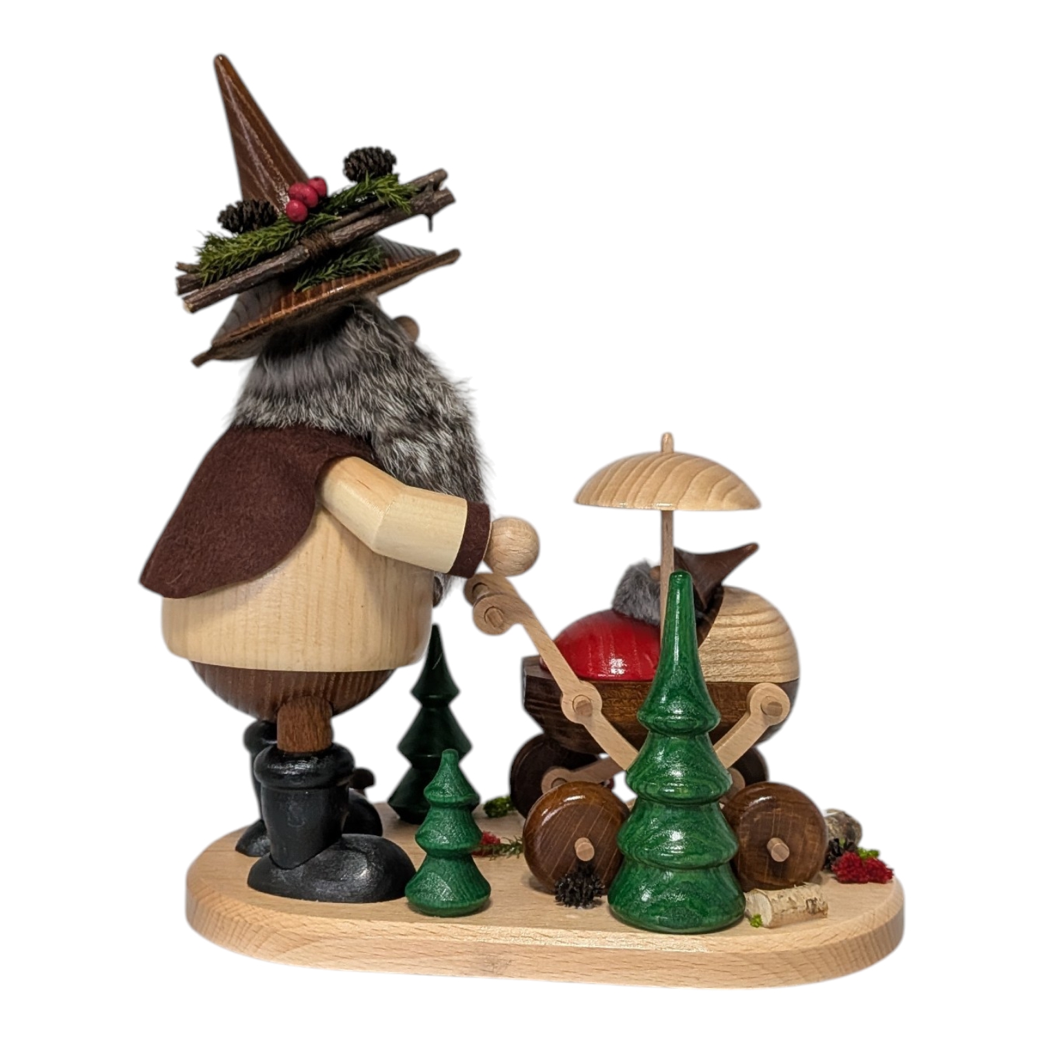 Räucherfigur Waldwichtel mit Kinderwagen