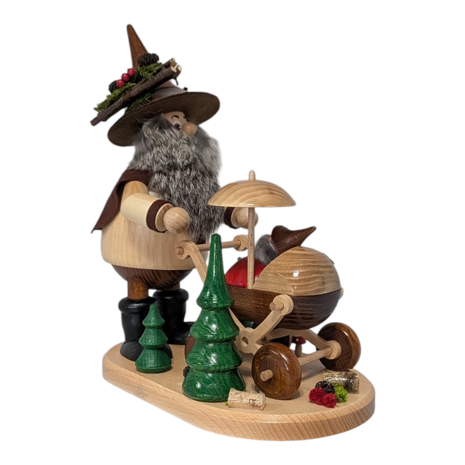 Räucherfigur Waldwichtel mit Kinderwagen