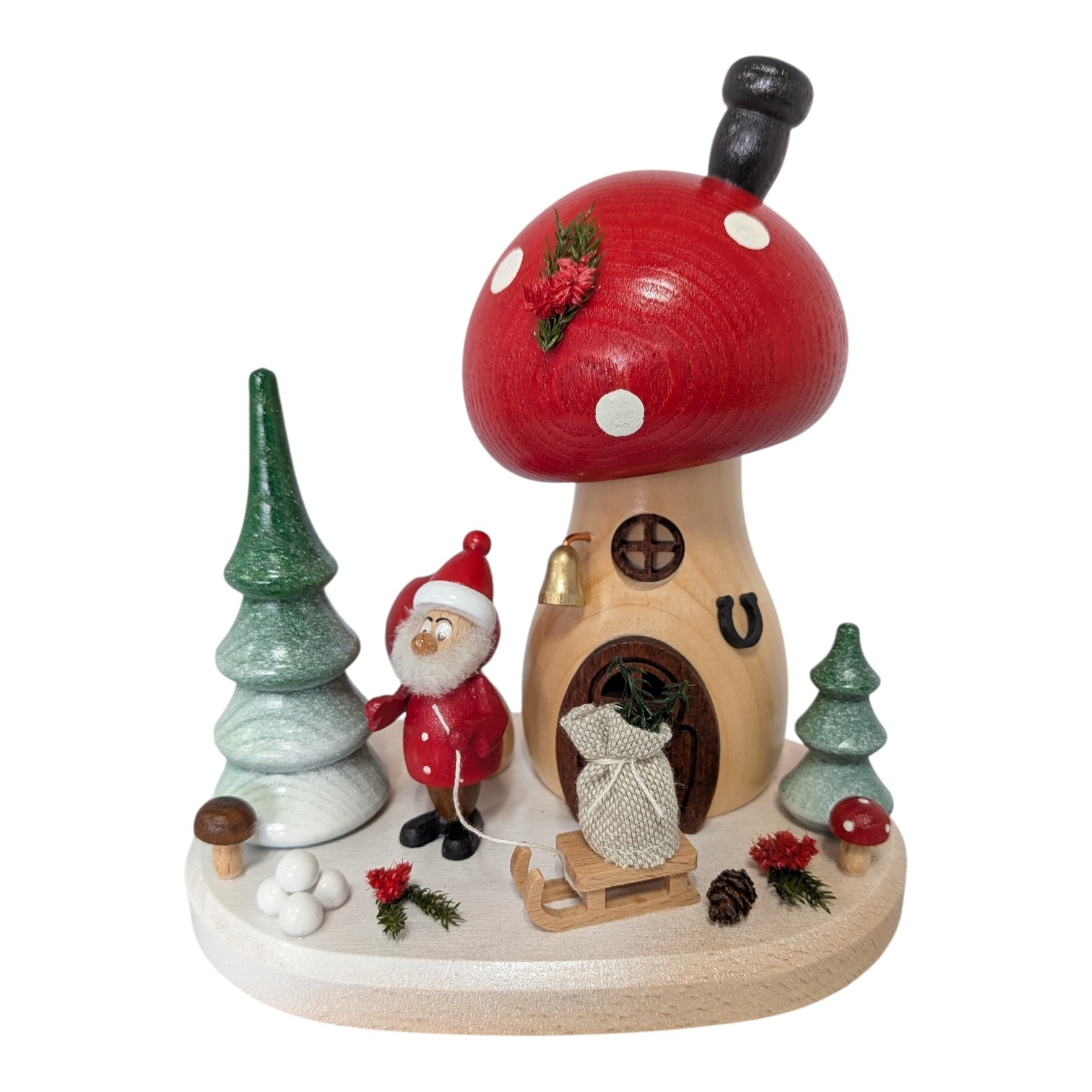Räucherfigur Pilzhaus Niko der Weihnachtsmannwichtel