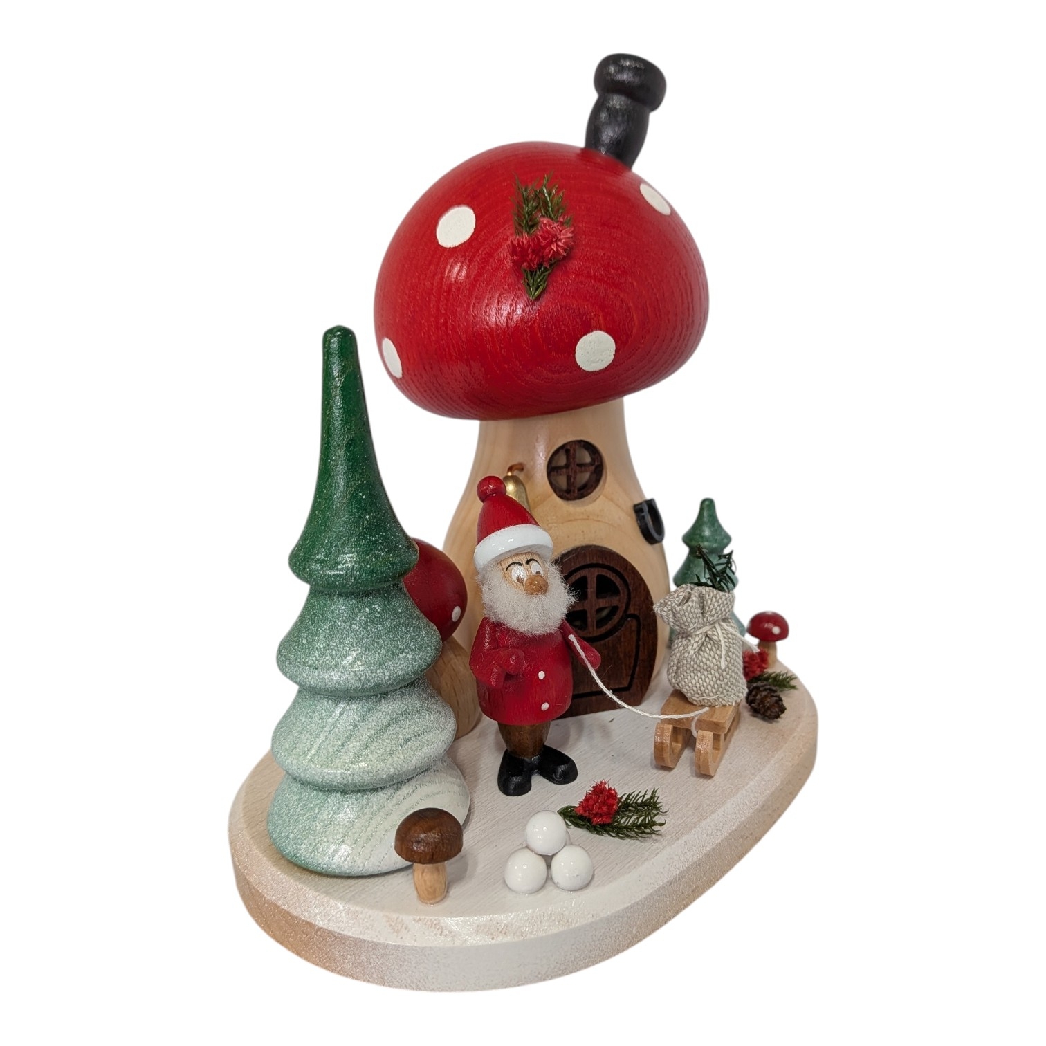 Räucherfigur Pilzhaus Niko der Weihnachtsmannwichtel