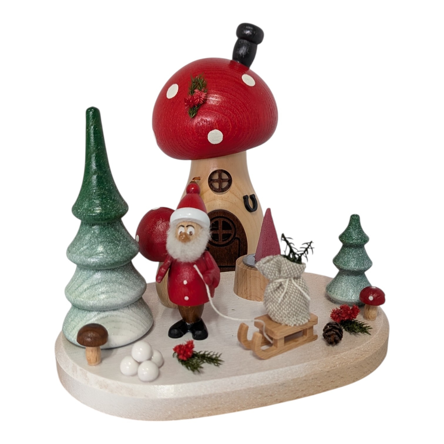 Räucherfigur Pilzhaus Niko der Weihnachtsmannwichtel