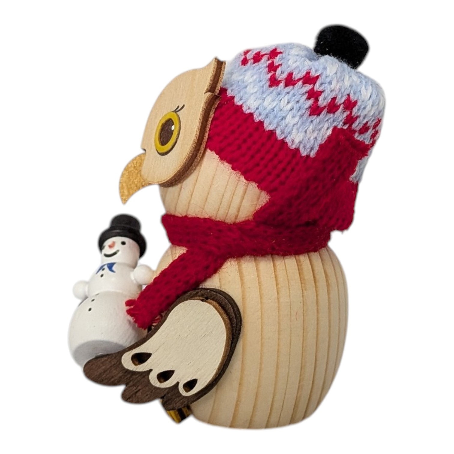Holzfigur Mini-Eule mit Schneemann