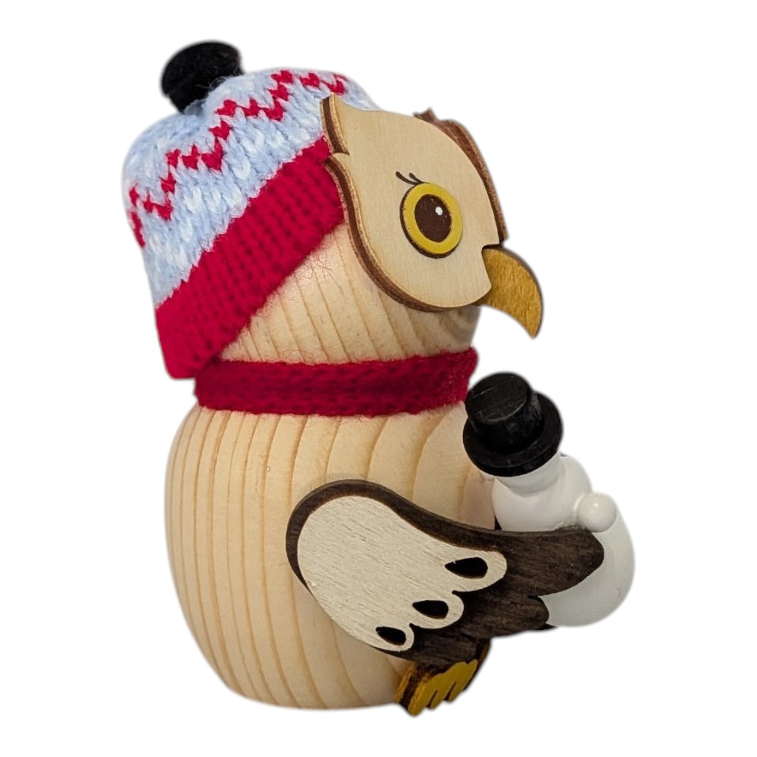 Holzfigur Mini-Eule mit Schneemann