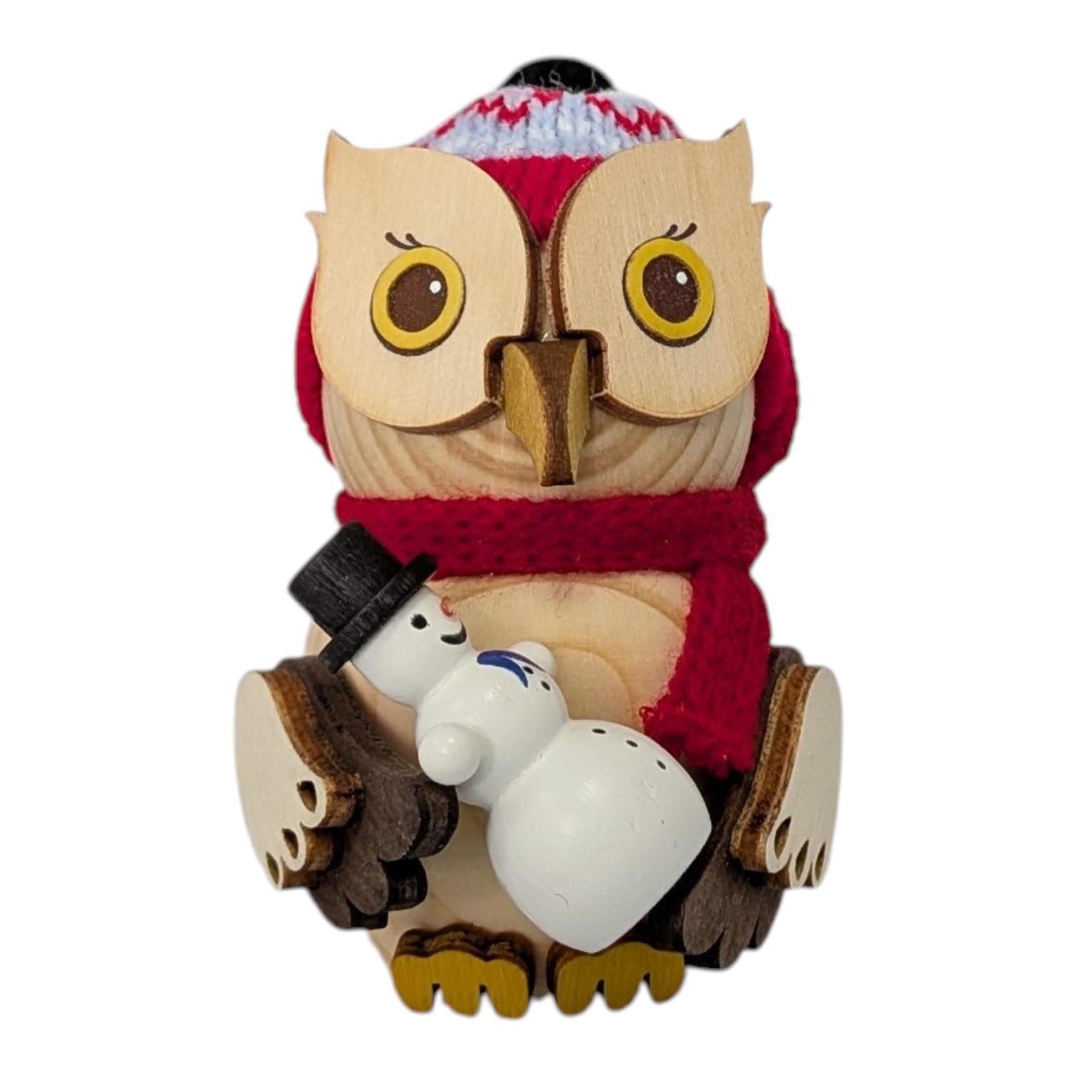 Holzfigur Mini-Eule mit Schneemann