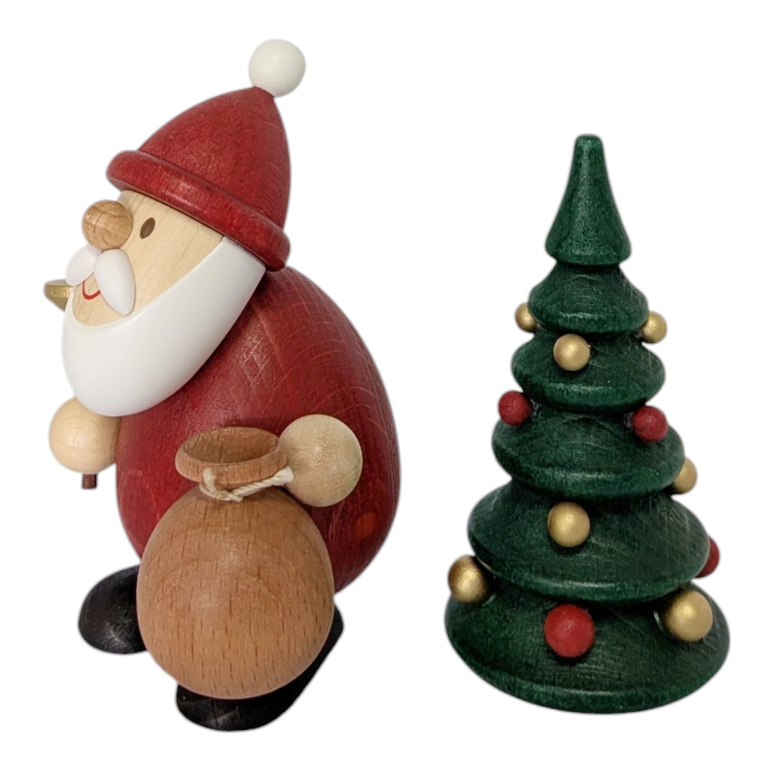 Weihnachtsmann mit Glocke, Sack und Weihnachtsbaum