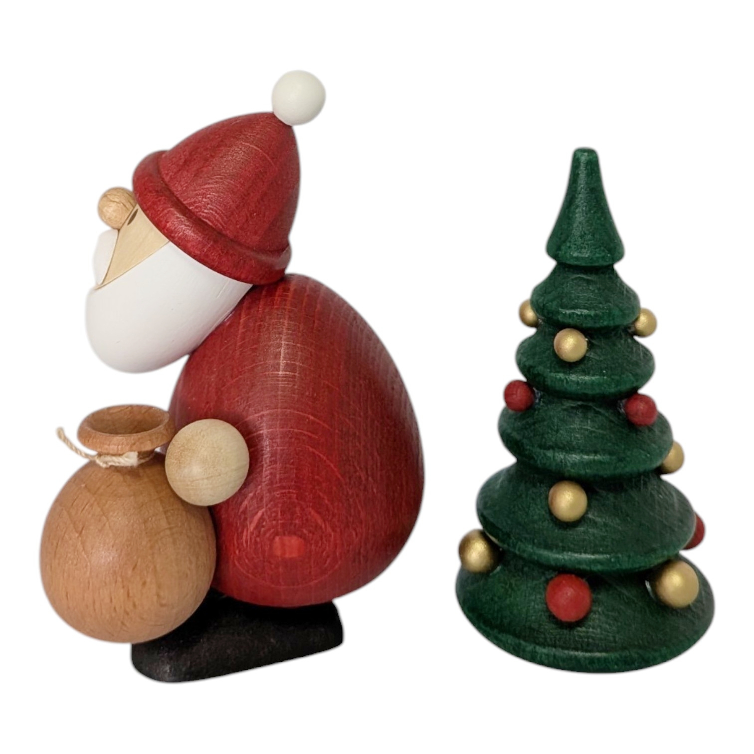 Weihnachtsmann mit Glocke, Sack und Weihnachtsbaum