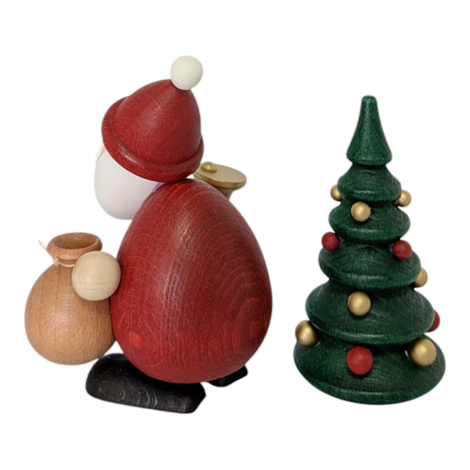 Weihnachtsmann mit Glocke, Sack und Weihnachtsbaum
