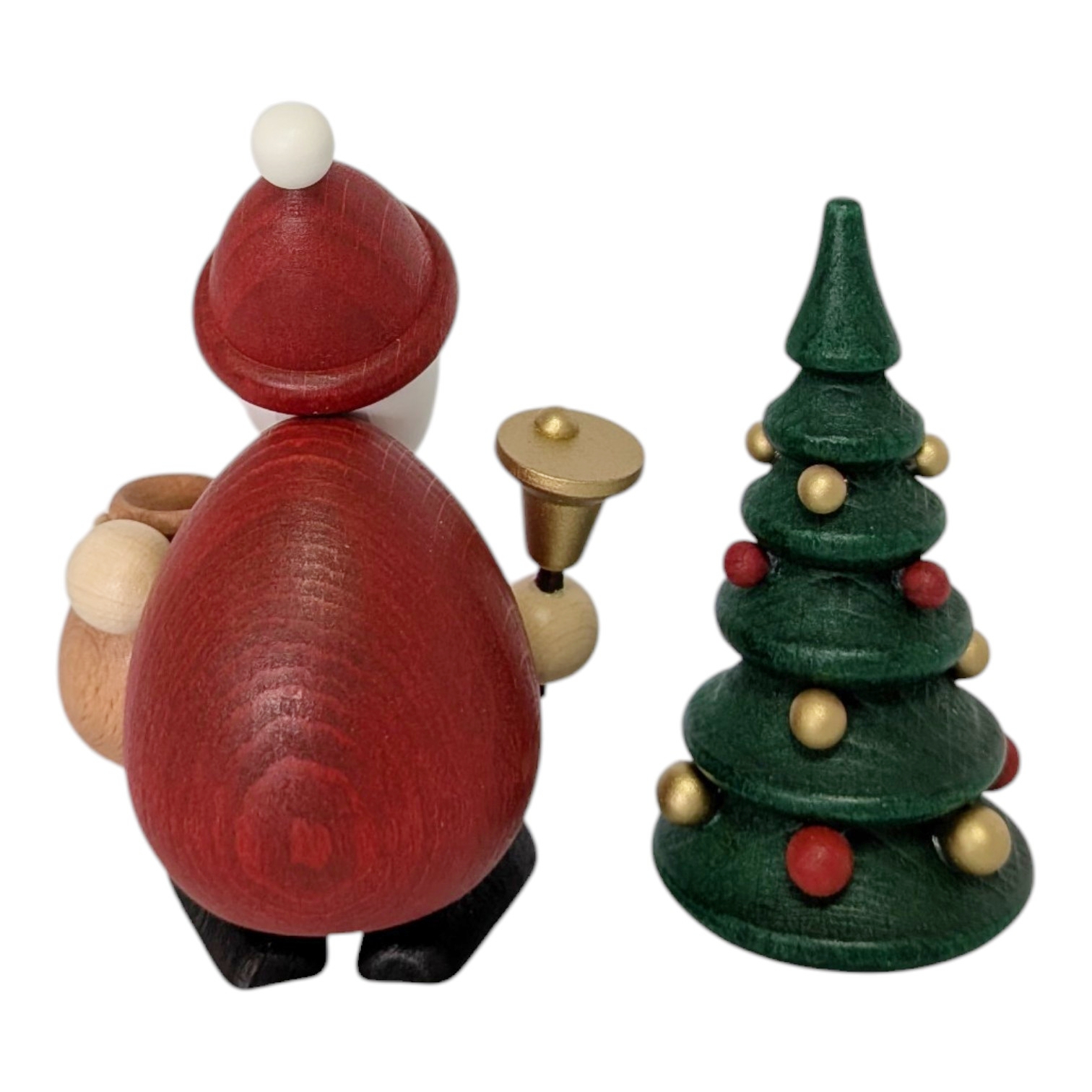 Weihnachtsmann mit Glocke, Sack und Weihnachtsbaum