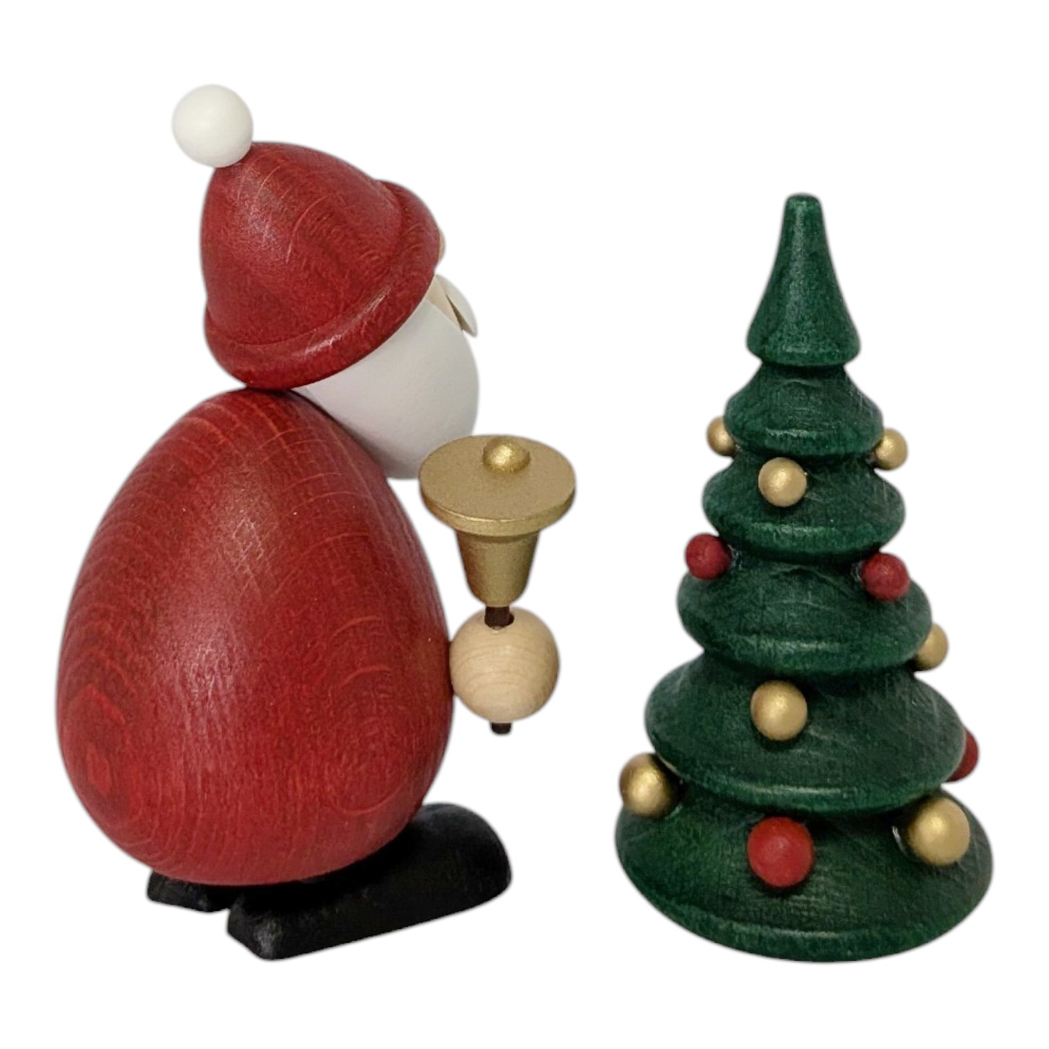 Weihnachtsmann mit Glocke, Sack und Weihnachtsbaum