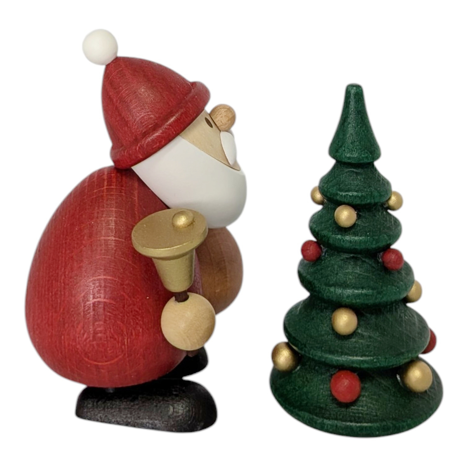 Weihnachtsmann mit Glocke, Sack und Weihnachtsbaum