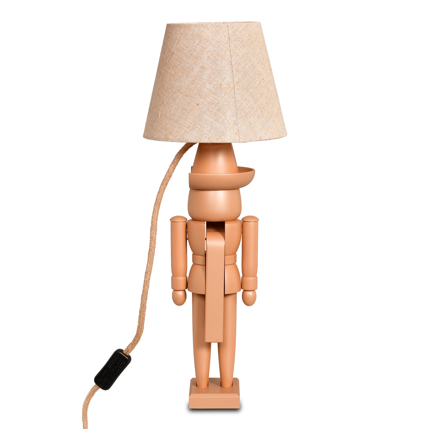 Tischlampe Nussknacker, Ocker und Naturleinen